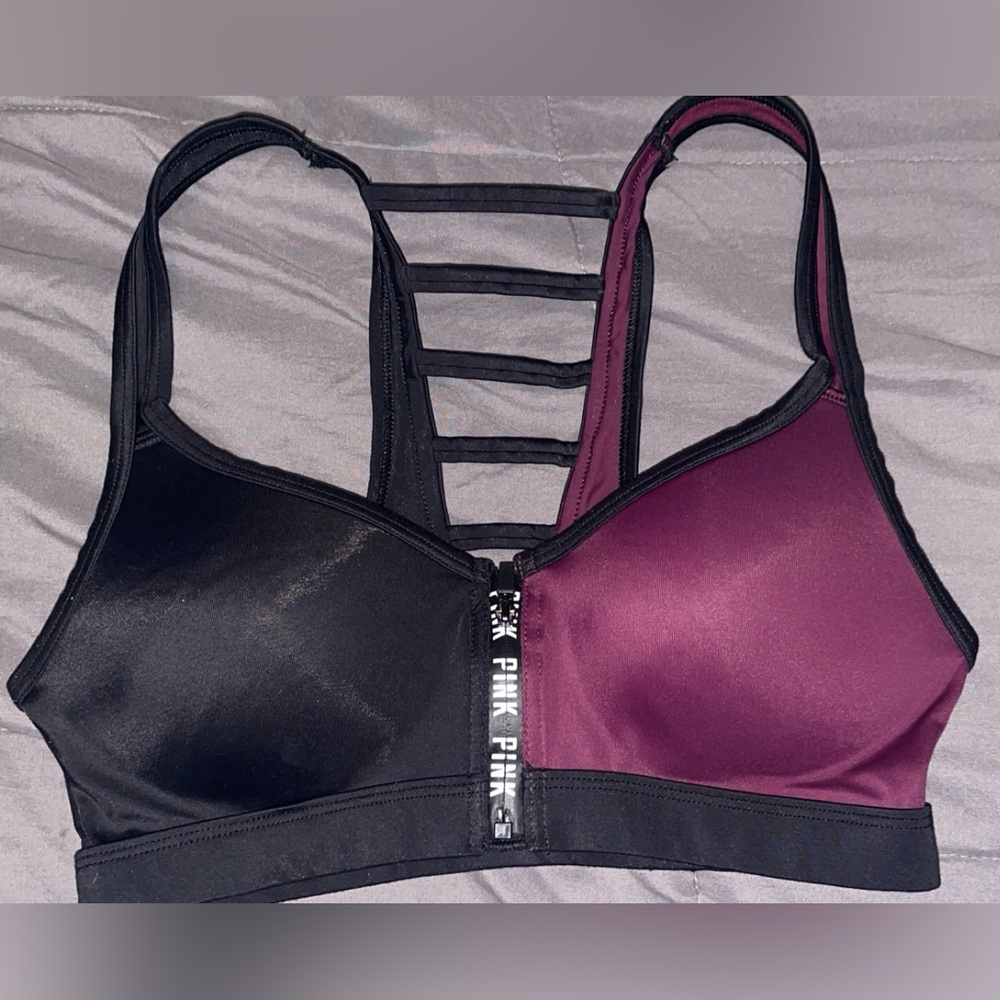 PINK Victoria's Secret Black and Purple Sports Bra